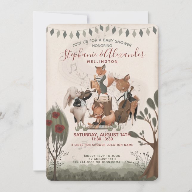 Invitación Woodland Animals Whimsical Watercolor Baby Shower (Anverso)