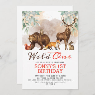 Invitación Woodland Animals Wild One Birthday Party