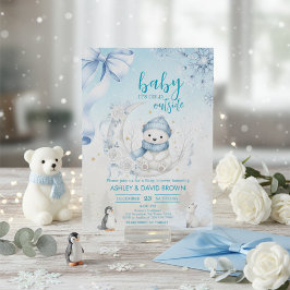 Invitación woodland animals winter Bear snowflake baby shower