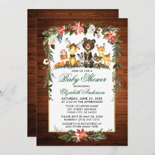 Invitación Woodland Animals Wood Holiday Baby Shower