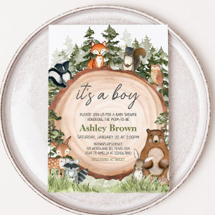 Invitación Woodland Animals Wood Slice Baby Shower