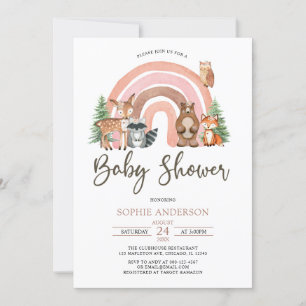 Invitación Woodland Animals y Boho Rainbow Baby Shower