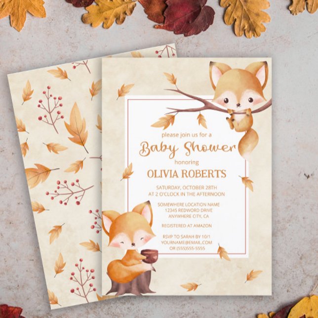 Invitación Woodland Autumn Baby Fox Baby Shower (Subido por el creador)
