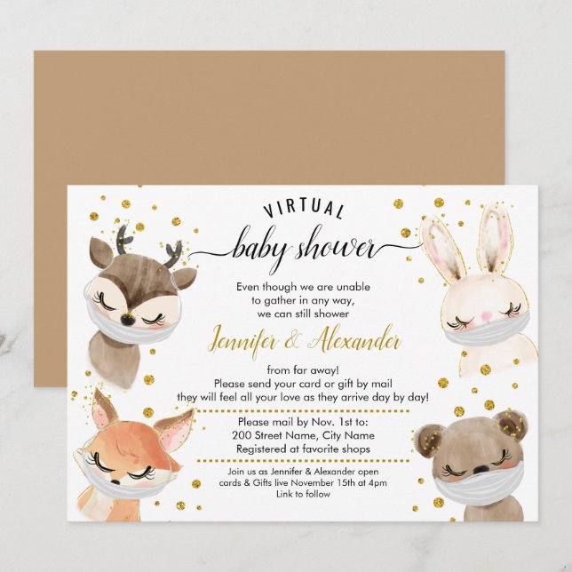 Invitación Woodland Baby Animals Baby Shower por correo (Anverso / Reverso)
