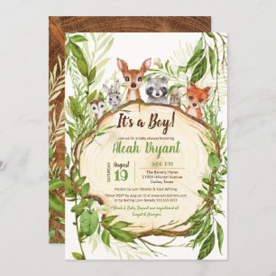Invitación Woodland Baby Animals Forest Boy Baby Shower