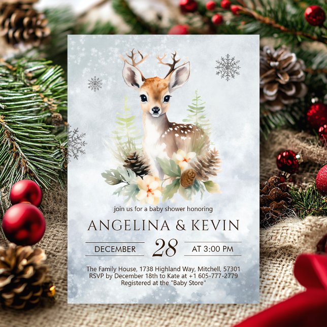 Invitación Woodland Baby Deer Animal Baby Shower (Woodland Baby Deer Animal Baby Shower Invitation)