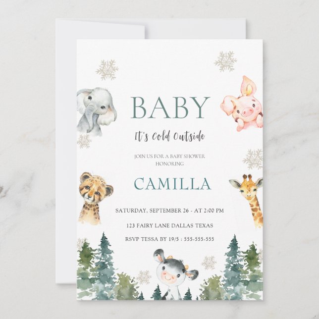 Invitación Woodland Baby It's Cold fuera de Baby Shower (Anverso)