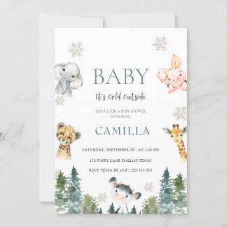 Invitación Woodland Baby It's Cold fuera de Baby Shower