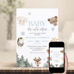 Invitación Woodland Baby It's Cold Outside Boy Baby Shower