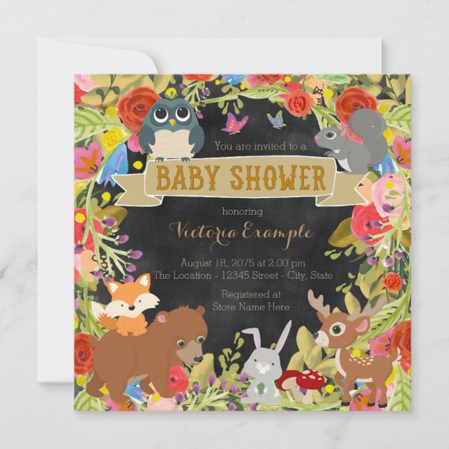 Invitación Woodland Baby Shower (Anverso)