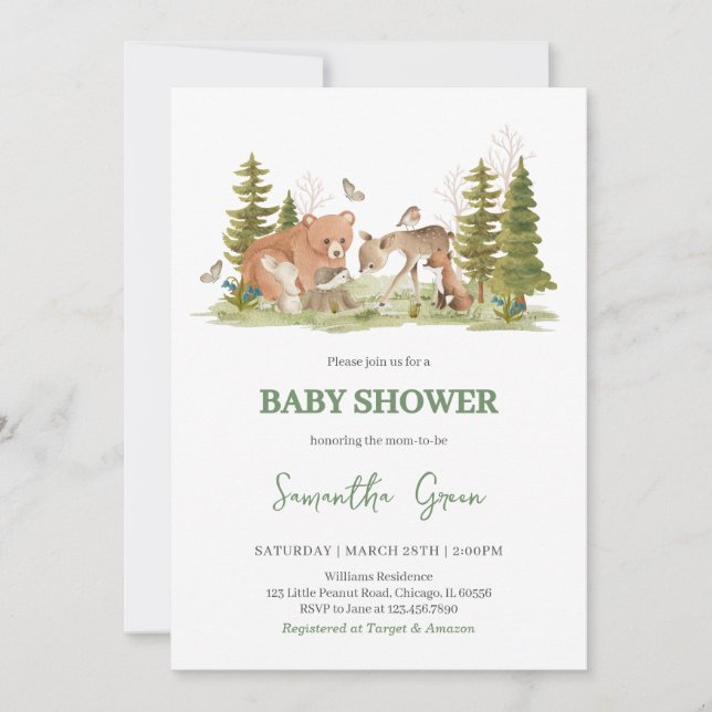 Invitación Woodland Baby Shower (Anverso)