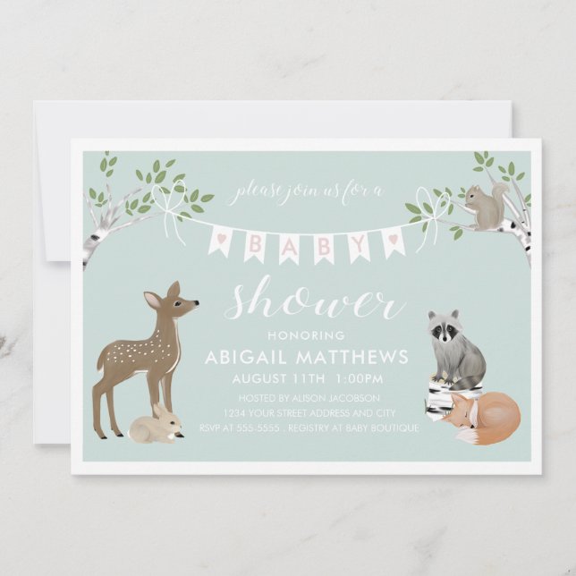 Invitación Woodland Baby Shower (Anverso)