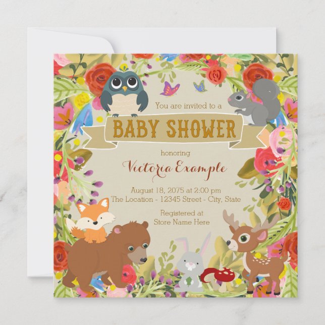 Invitación Woodland Baby Shower (Anverso)