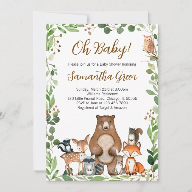Invitación Woodland Baby Shower (Anverso)