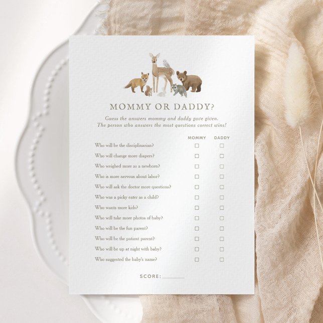 Invitación Woodland Baby Shower adivina quién es el juego de  (Subido por el creador)