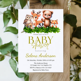 Invitación Woodland Baby Shower - Animales del bosque
