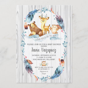 Invitación Woodland Baby Shower Boy Boho Forest Animals