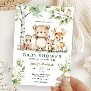 Invitación Woodland Baby Shower Cute Animal Forest Watercolor