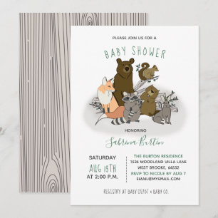 Invitación Woodland Baby Shower Cute Animales Forestales