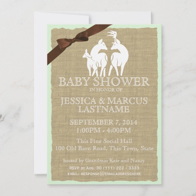 Invitación Woodland Baby Shower Deer and Burlap (Anverso)