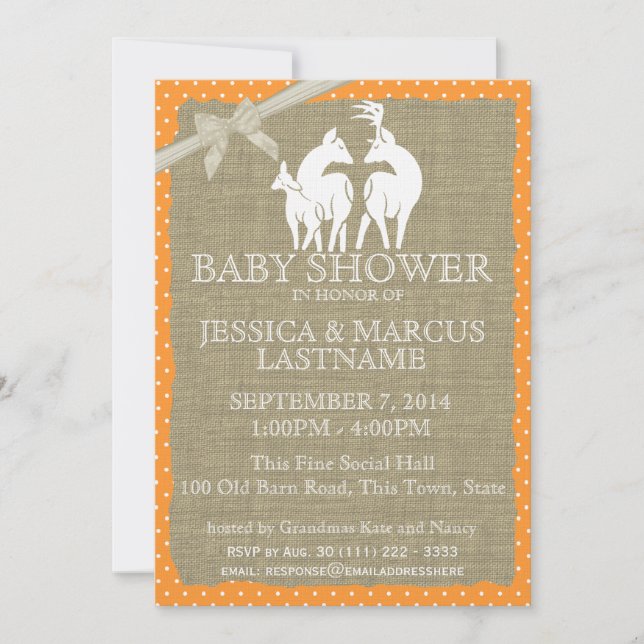 Invitación Woodland Baby Shower Deer and Burlap (Anverso)