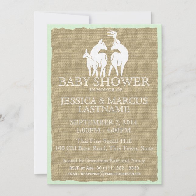 Invitación Woodland Baby Shower Deer and Burlap (Anverso)