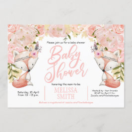 Invitación Woodland Baby Shower, Floral, Fox, Baby Shower