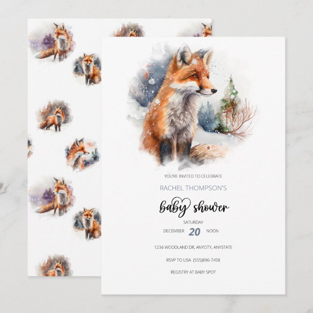 Invitación Woodland Baby Shower | Fox Baby Shower (Anverso / Reverso)