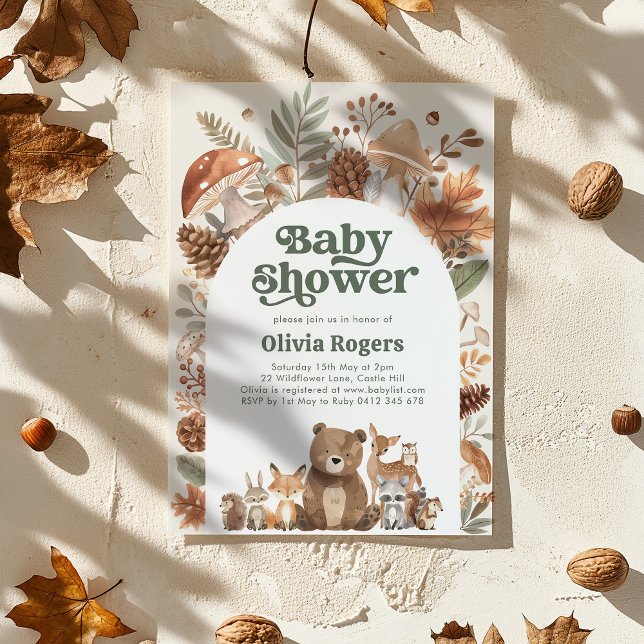 Invitación Woodland Baby Shower Fox Deer Bear Gender Neutral (Woodland Baby Shower Invitation featuring cute Forest animals. Baby Boy orGender Neutral Baby Shower)