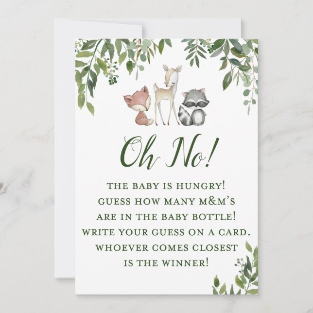 Invitación Woodland Baby Shower Game - adivinando cuántos (Anverso)
