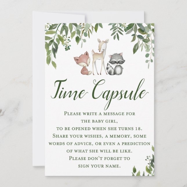 Invitación Woodland Baby Shower Game - Time Capsule (Anverso)