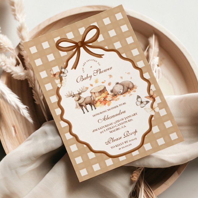 Invitación Woodland Baby Shower Gingham Fall (Subido por el creador)