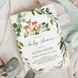 Invitación Woodland Baby Shower Greenery Forest Animal