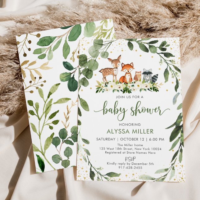Invitación Woodland Baby Shower Greenery Forest Animal (Subido por el creador)