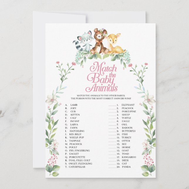 Invitación Woodland Baby Shower hace juego con los animales b (Anverso)
