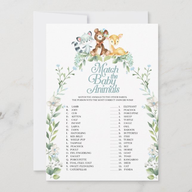 Invitación Woodland Baby Shower hace juego con los animales b (Anverso)