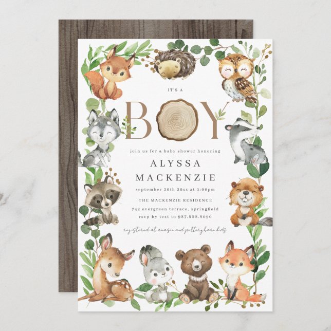Invitación Woodland Baby Shower Invitation (Anverso / Reverso)