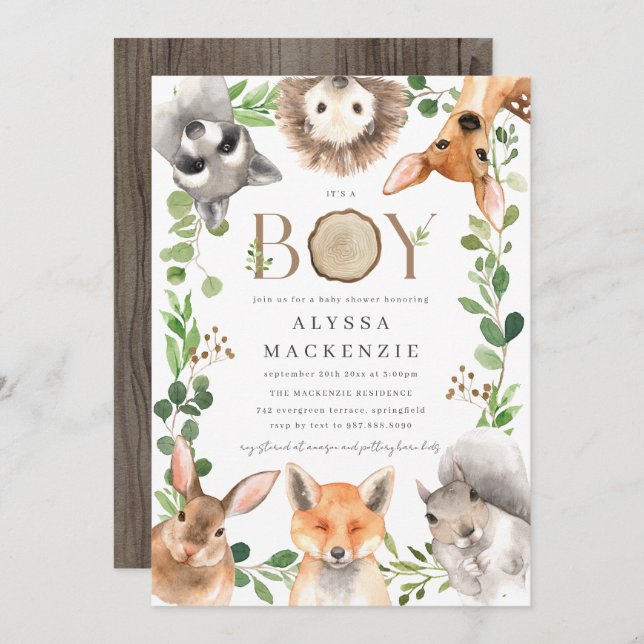 Invitación Woodland Baby Shower Invitation (Anverso / Reverso)