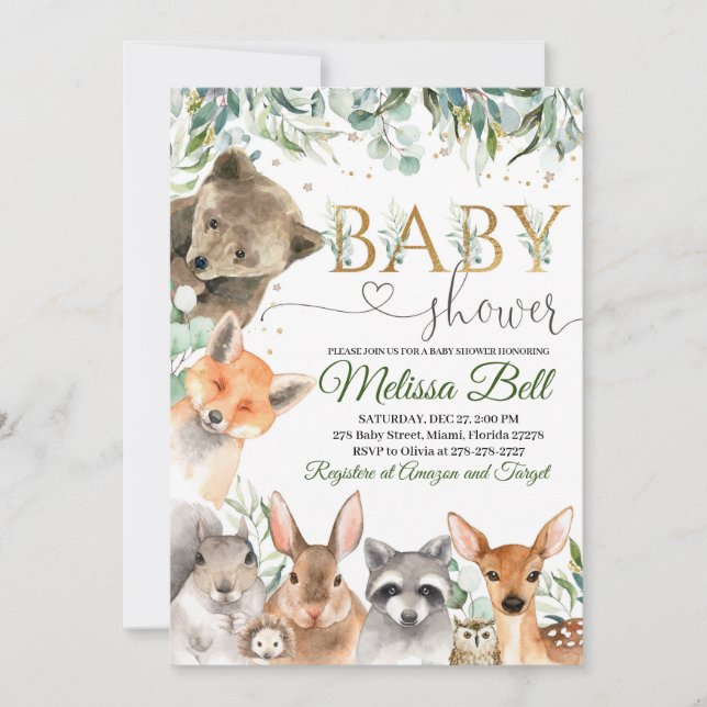 Invitación Woodland Baby Shower Invitation Boy, Bear Fox (Anverso)