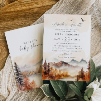 Invitación Woodland Baby Shower Invitation Boy Fall Mountains