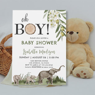Invitación Woodland Baby Shower Oh Boy Watercolor
