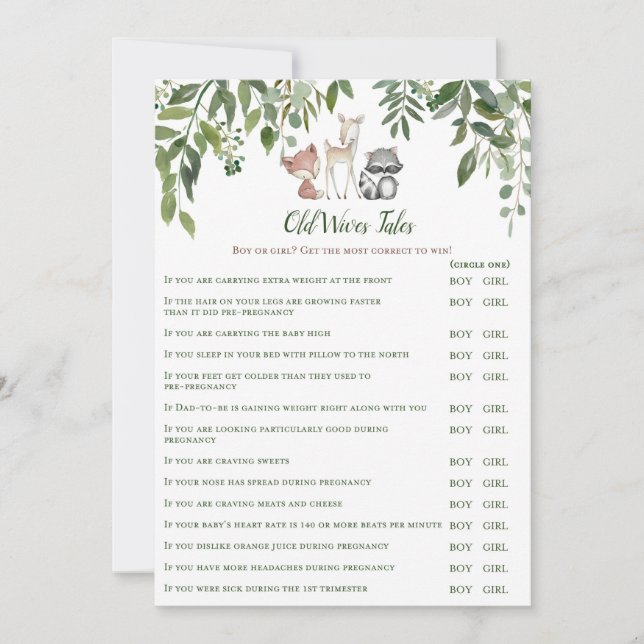 Invitación Woodland Baby Shower Old Wives juego de relatos (Anverso)