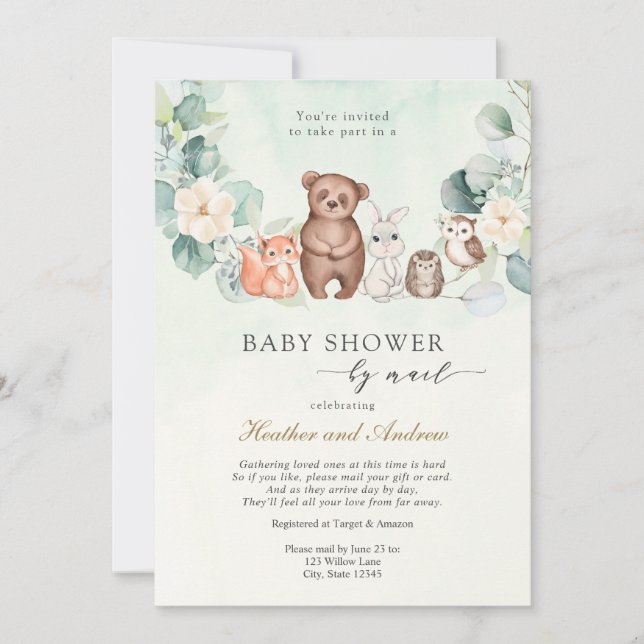 Invitación Woodland Baby Shower por Mail Forest Animals (Anverso)