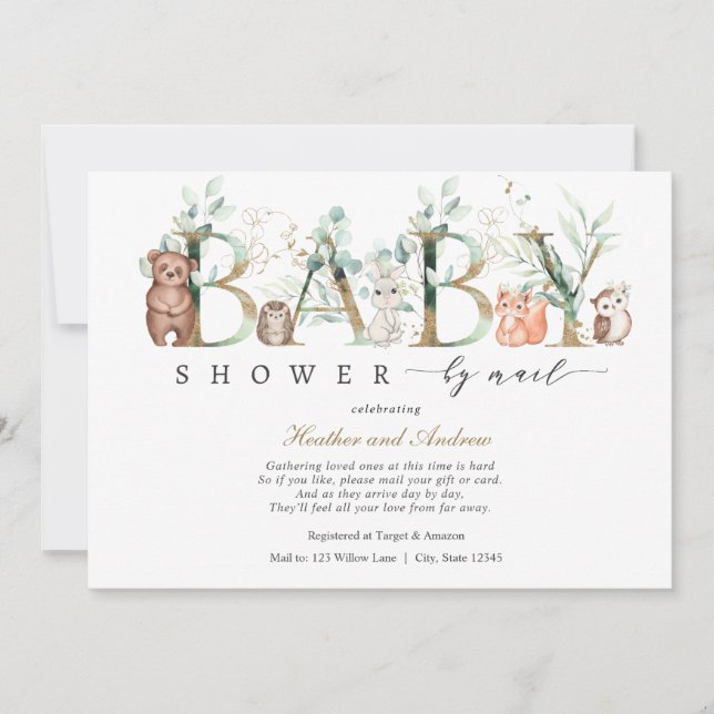 Invitación Woodland Baby Shower por Mail Forest Animals (Anverso)