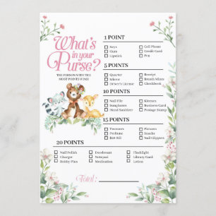 Invitación Woodland Baby Shower ¿Qué hay en tu juego de bolso