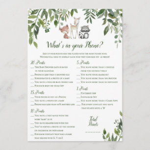 Invitación Woodland Baby Shower - ¿Qué hay en tu juego de tel