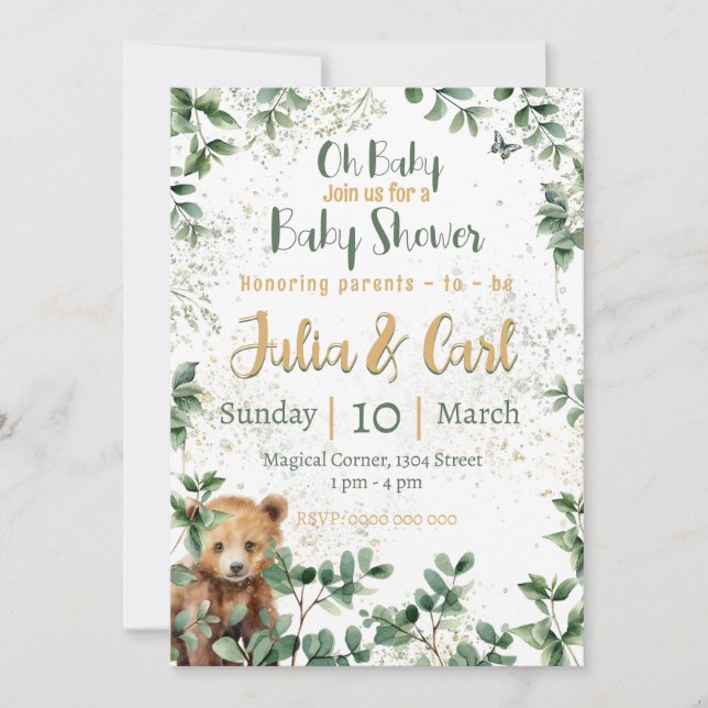 Invitación Woodland Baby Shower serries 02 (Anverso)
