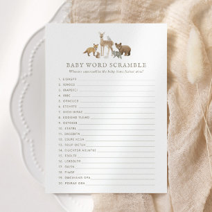 Invitación Woodland Baby Shower Word Scramble