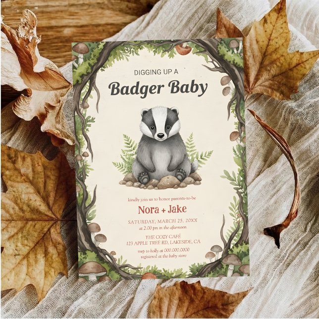 Invitación Woodland badger baby shower (Subido por el creador)