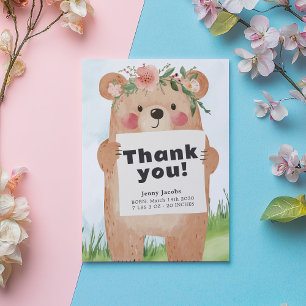 Invitación Woodland Bear Baby Shower Gratitude gracias